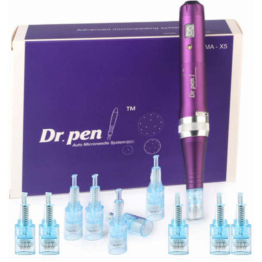 Dr. pen X5 microneedling scars removal, for thick oily skin large pores face & body w/ 6 pcs tips.
